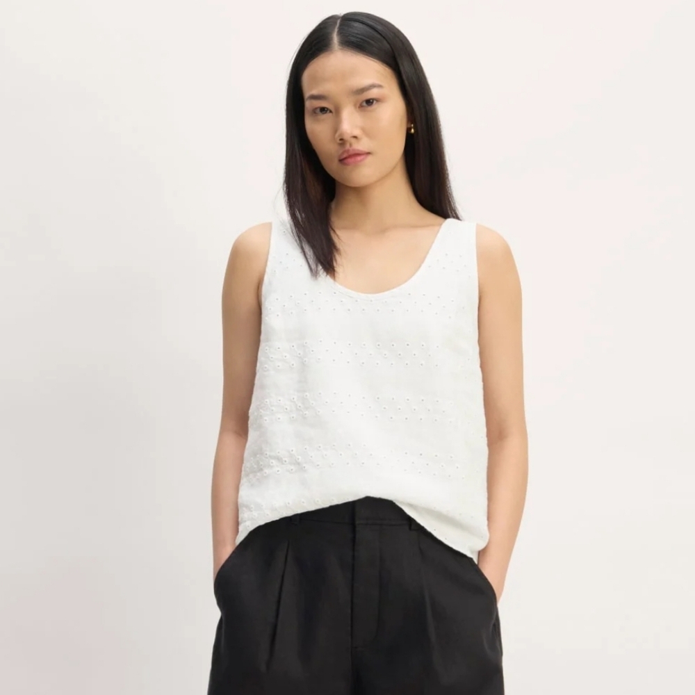 Black Everlane 100% Linen Eyelet Tank